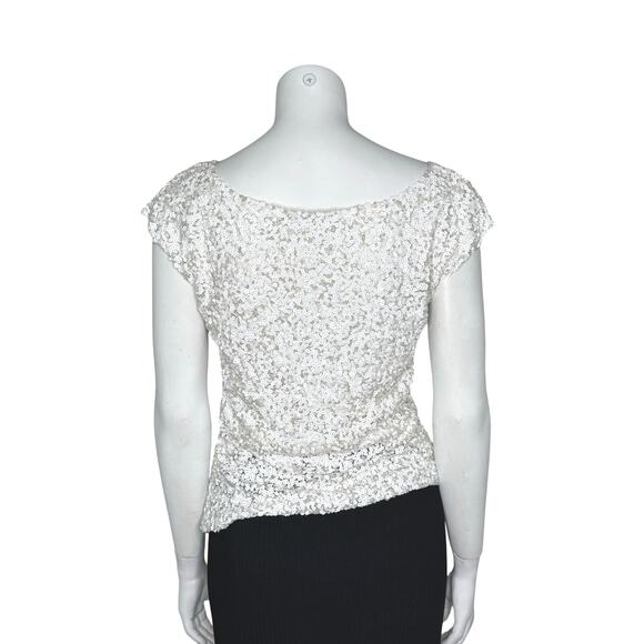 Josephine Sequin Evening Blouse Women’s Medium White Cap Sleeve Sparkle Top - Picture 2 of 5